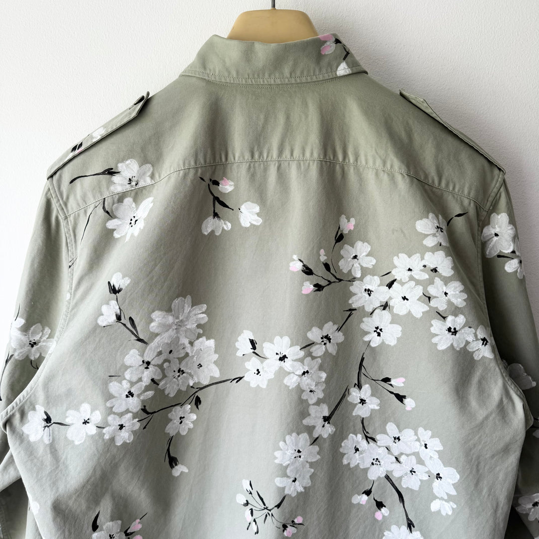 Gucci By Tom Ford SS2003 Cotton Hand Painted Floral Cherry Blossom Military Shirt
