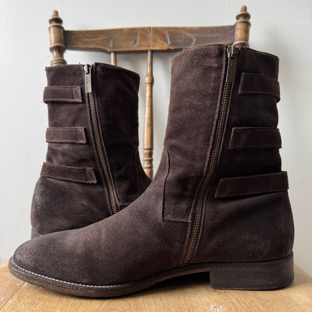 Roberto Cavalli 2000’s Brown Suede Leather Biker Boots