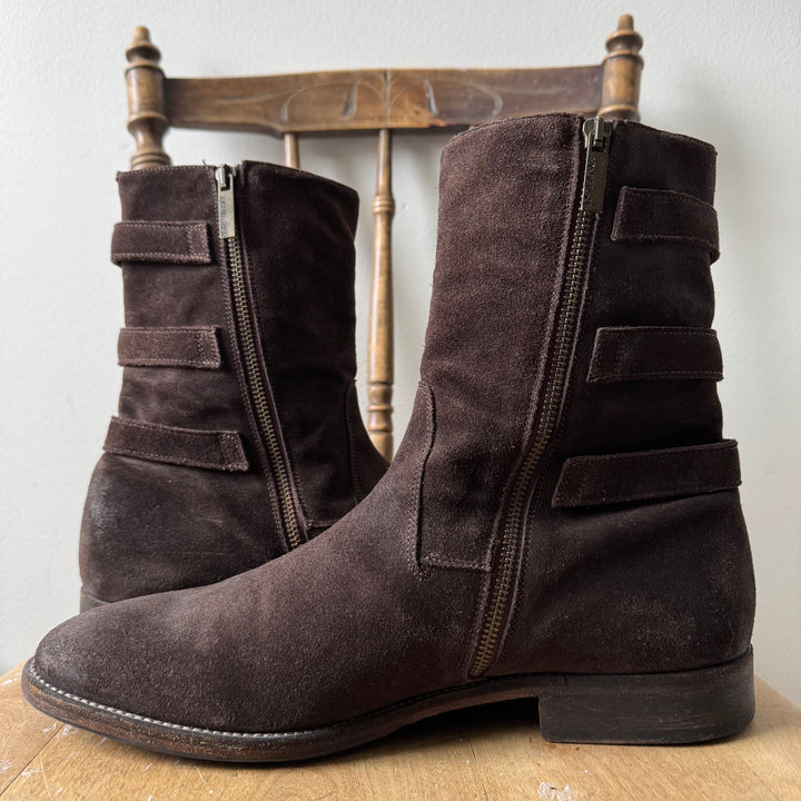 Roberto Cavalli 2000’s Brown Suede Leather Biker Boots
