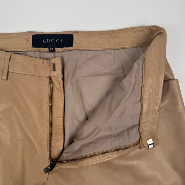 Gucci By Tom Ford SS2000 Beige Flared Bootcut Leather Pants