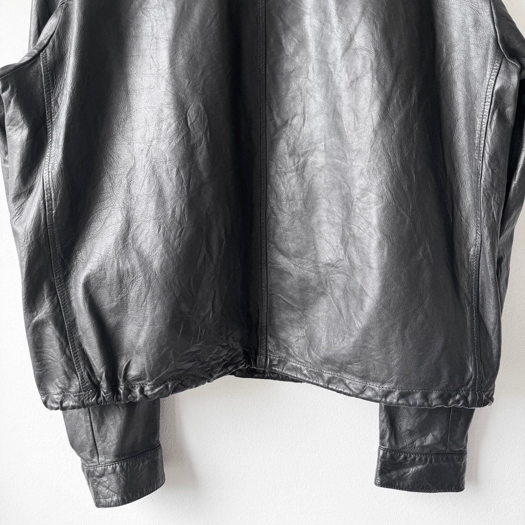 Prada 2000's Black Lamb Leather 1-Pocket Cropped Overshirt Jacket