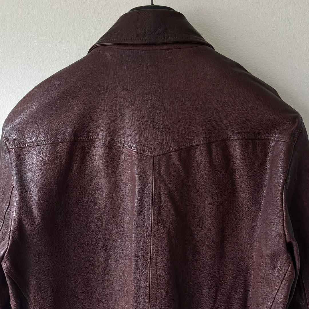 Dolce & Gabbana SS2006 Bordeaux/Brown Glossy Goat Leather Zip-Up Blouson Jacket