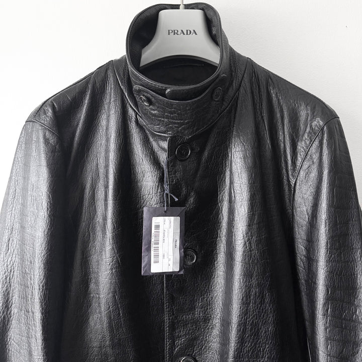 Prada FW2003 Black Textured ”Crocodile” Embossed Leather Coat