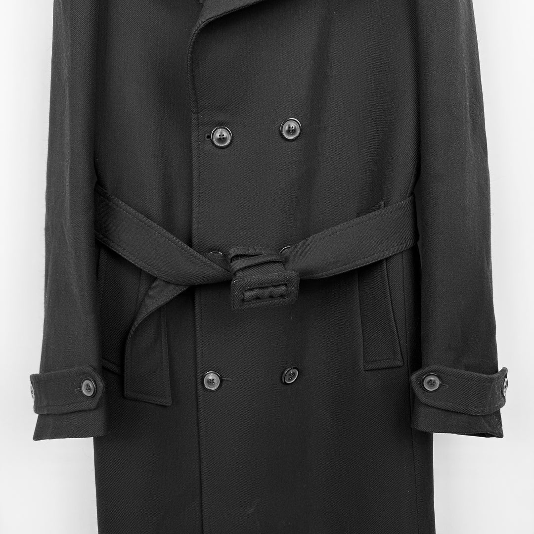AW2008 Martin Margiela Black Double Breasted Long Military Wool Trench Coat