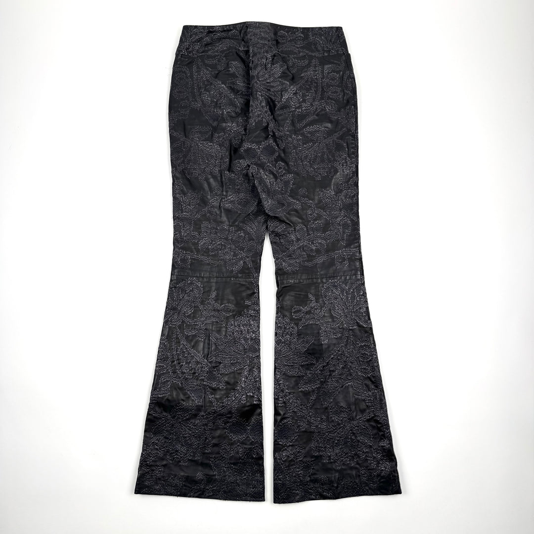 Gucci By Tom Ford SS2000 Black Embroidered Flared Bootcut Leather Pants