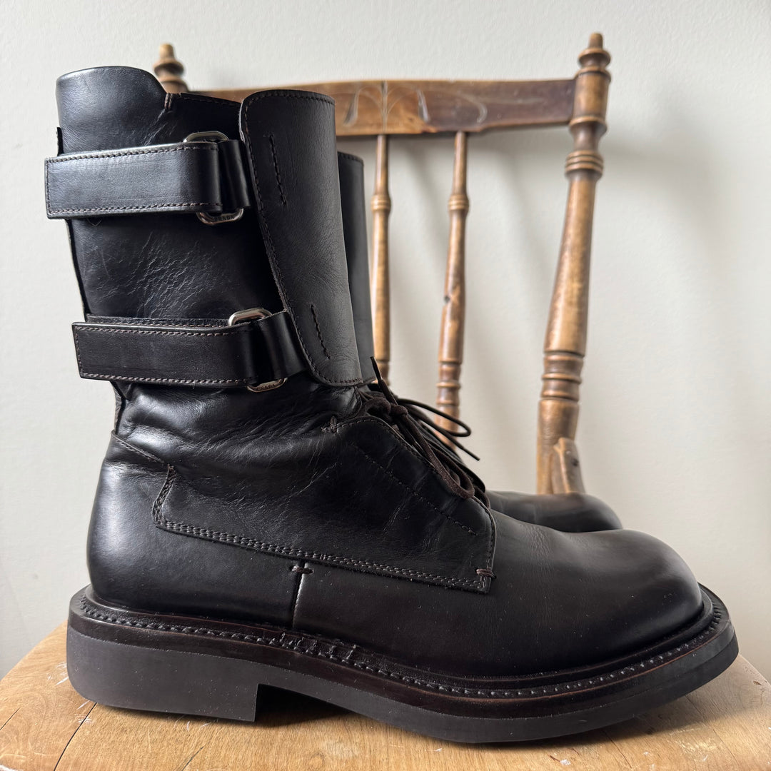 Prada FW1999 Brown Army/Military Velcro Strap Leather Boots