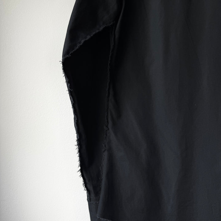 Yohji Yamamoto Black Cotton Pleated Front Raw Edge Button-Up Shirt