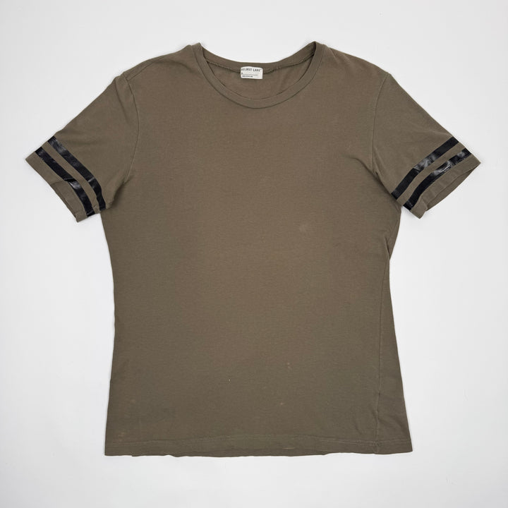 Helmut Lang 1996 Army Green Logo Print Backstage Press T-Shirt