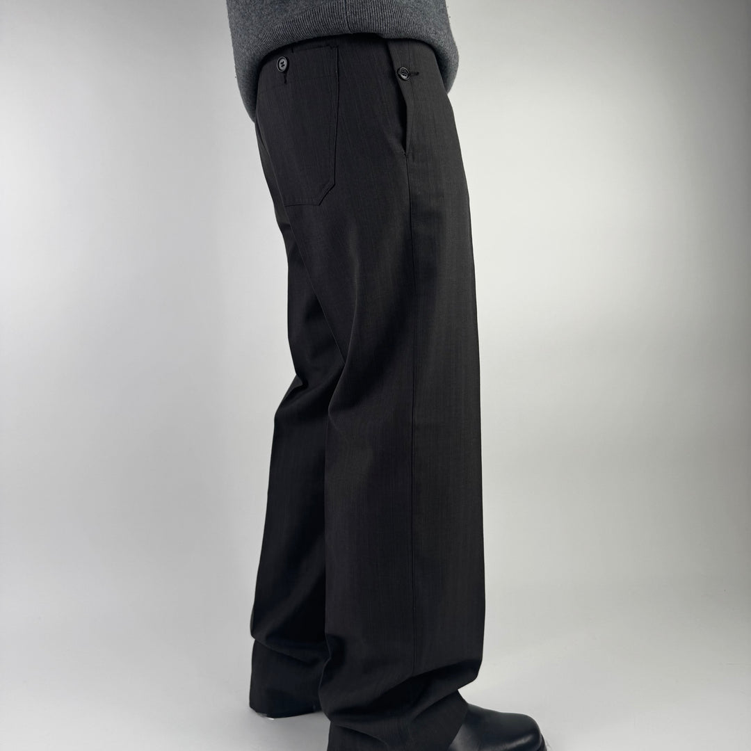 Miu Miu 2000’s Dark Gray/Brown Wool Pinstriped Wide Leg Suit Pants