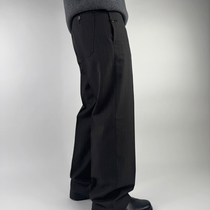 Miu Miu 2000’s Dark Gray/Brown Wool Pinstriped Wide Leg Suit Pants