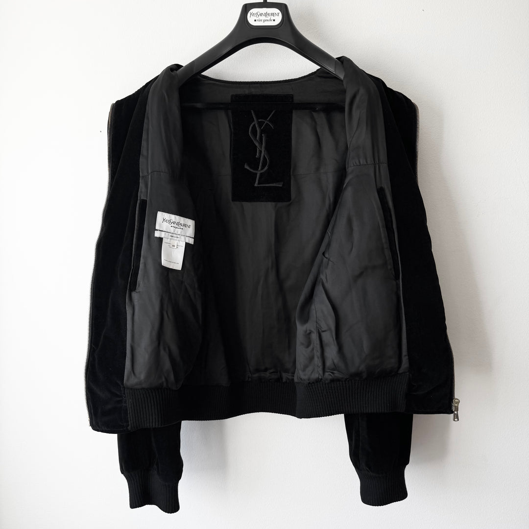 Yves Saint Laurent Rive Gauche By Tom Ford FW2004 Black Cashmere Velour High-Neck Bomber Jacket