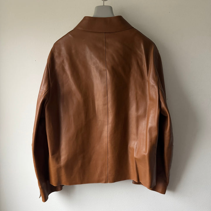 Prada FW2000 Tan Brown Insulated Calf Leather Zip-Up Blouson Jacket