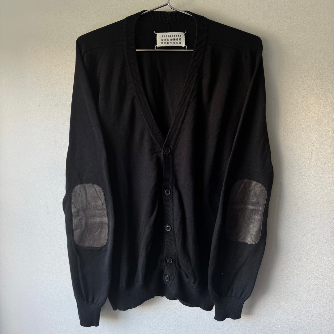 SS2011 Maison Martin Margiela Black Cotton Knit Elbow Patch Button-Up Cardigan