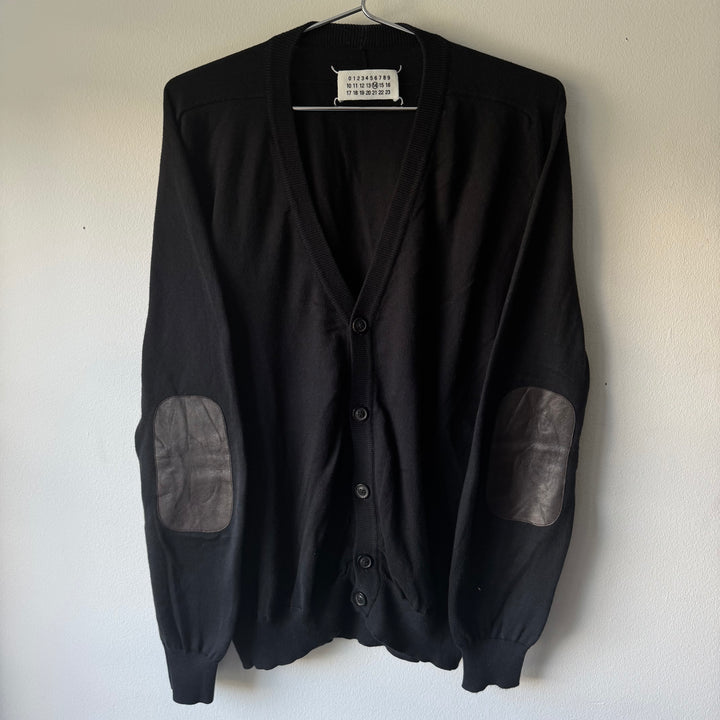 SS2011 Maison Martin Margiela Black Cotton Knit Elbow Patch Button-Up Cardigan