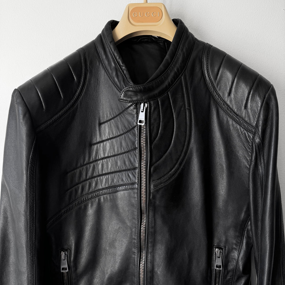 Gucci By Tom Ford FW2000 Black Spiral Lamb Leather Café Racer Jacket