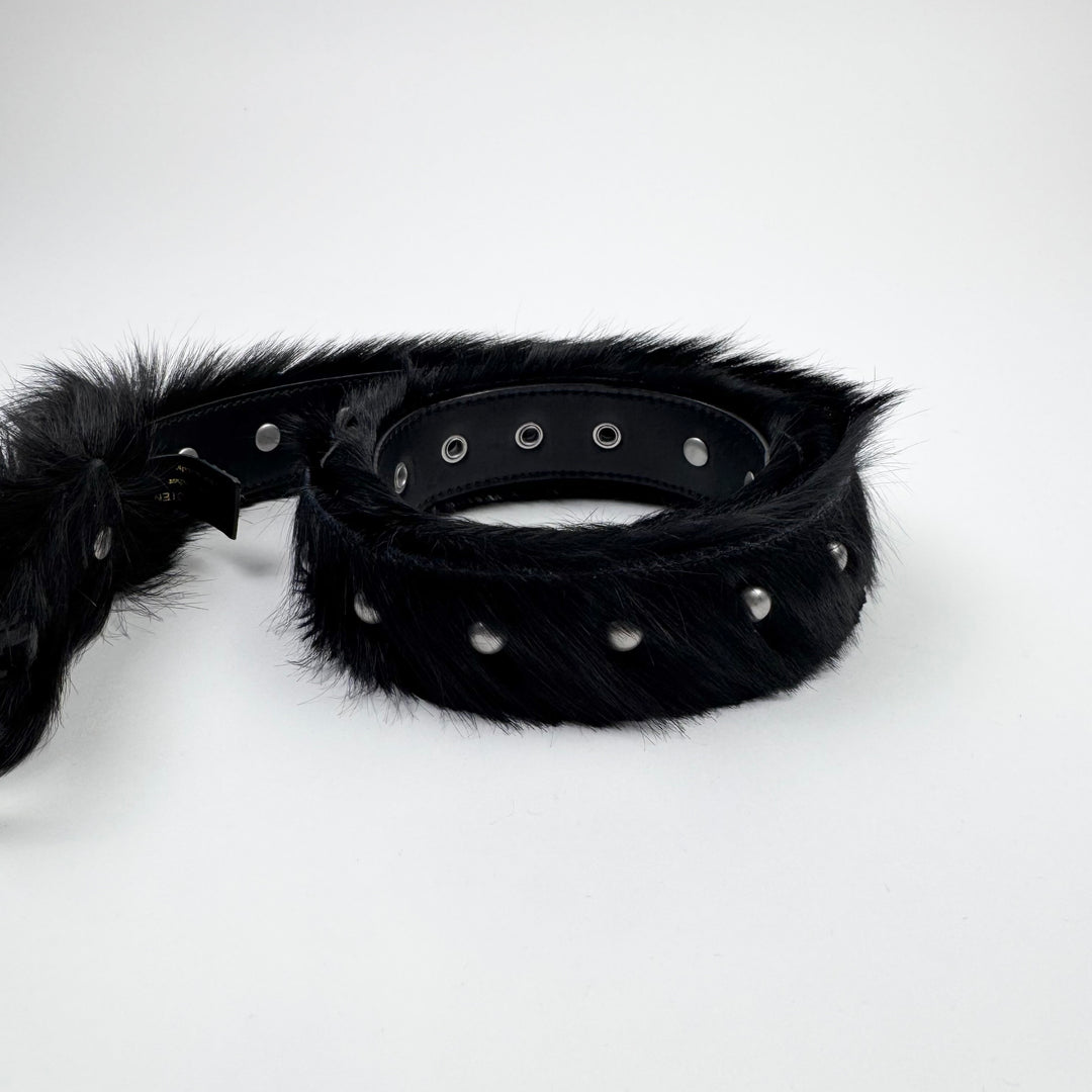 Dries Van Noten FW2022 Black Studded Fur Belt
