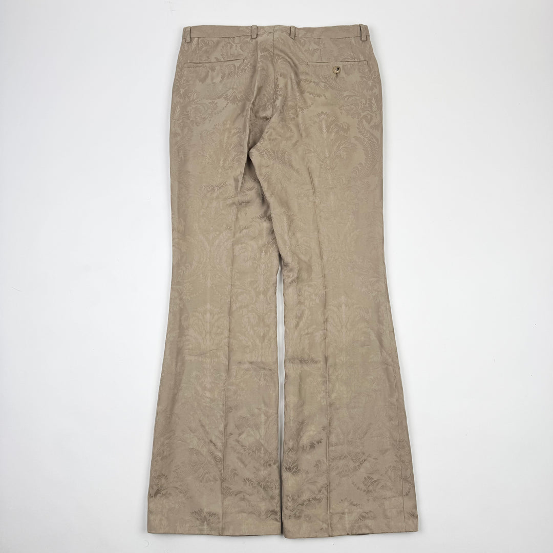 Gucci By Tom Ford SS2000 Champagne Beige Silk Damask Flared Bootcut Pants