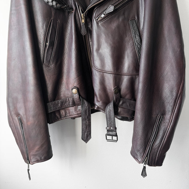 Emporio Armani 1990s Brown Fur Collar Perfecto Biker Jacket
