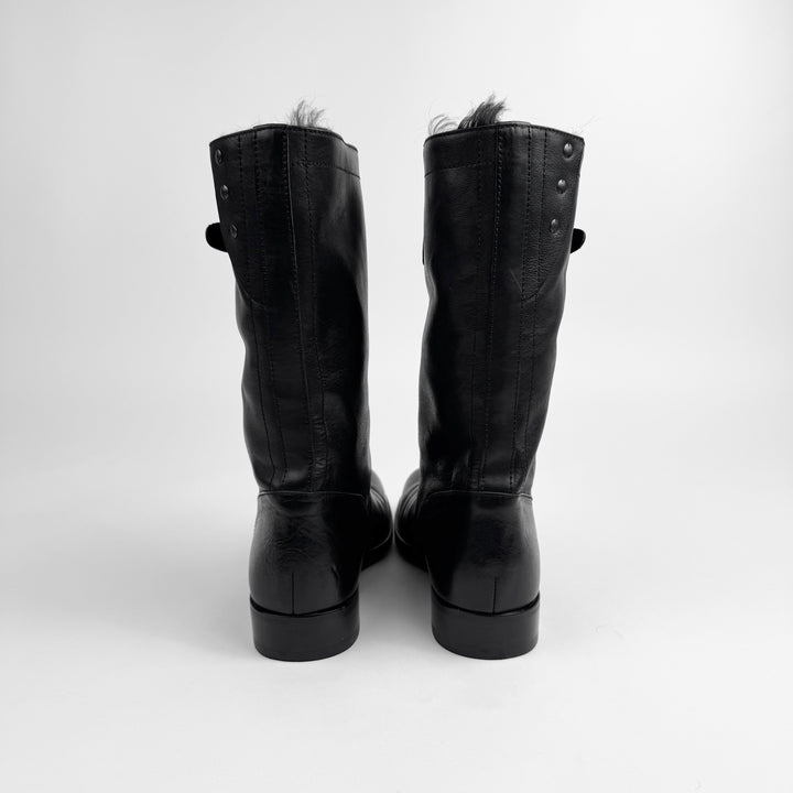 Gucci 2000's Black Shearling Leather Biker Boots