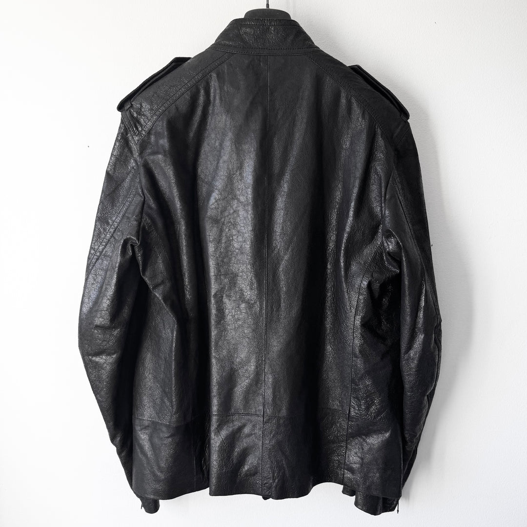 Ann Demeulemeester SS2003 Black Cracked Leather Biker Jacket