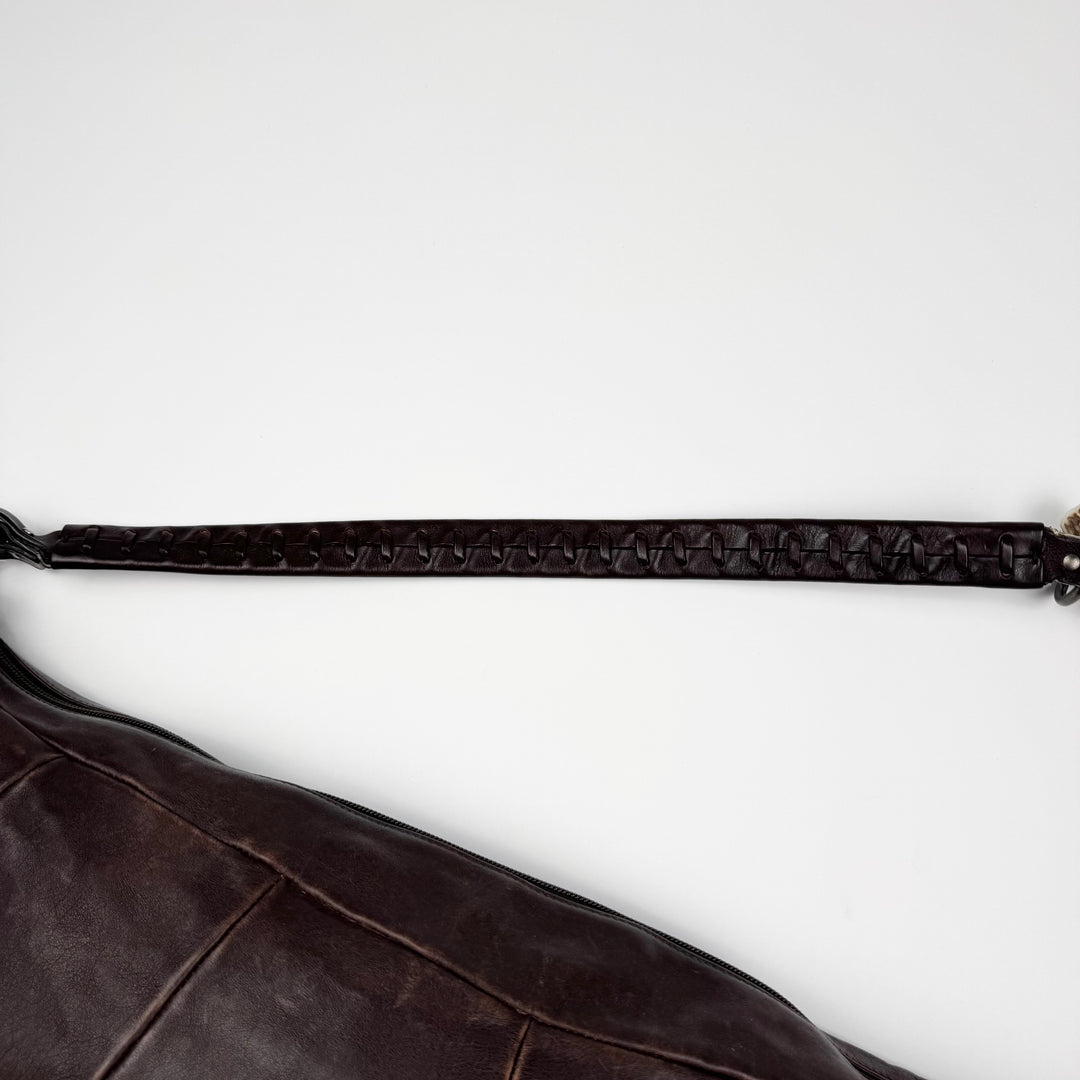 Yves Saint Laurent Rive Gauche SS2002 Brown XL Mombasa Leather Croissant Crossbody Bag