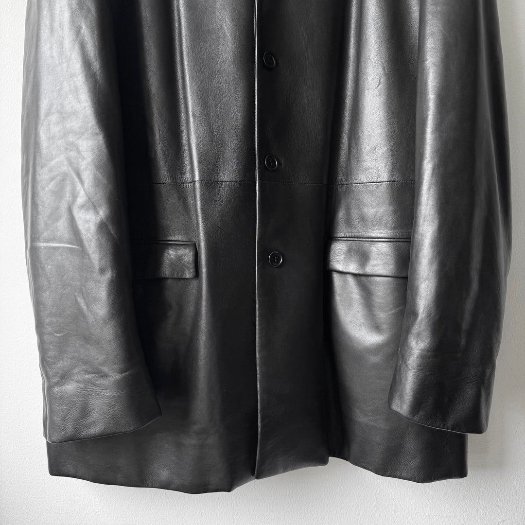 Prada FW1998 Black Lamb Leather Button-Up Overcoat Jacket