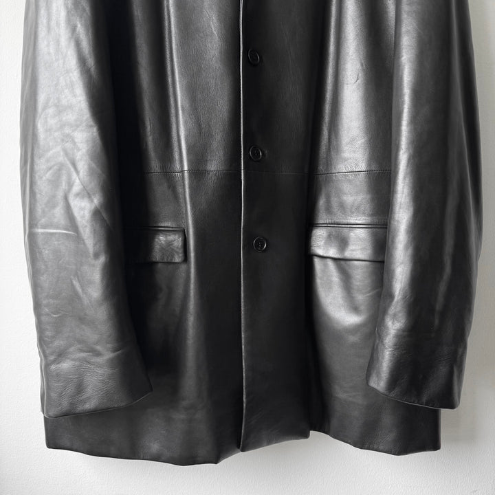 Prada FW1998 Black Lamb Leather Button-Up Overcoat Jacket