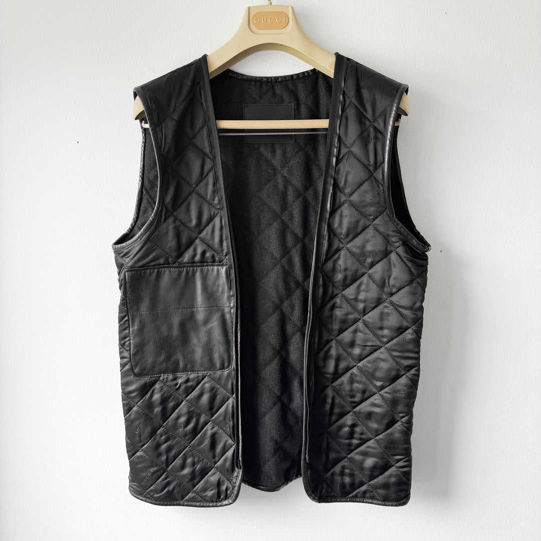 Gucci By Tom Ford FW1996 Black Double Breasted Wool Lined Lamb Leather Peacoat