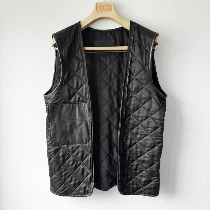 Gucci By Tom Ford FW1996 Black Double Breasted Wool Lined Lamb Leather Peacoat