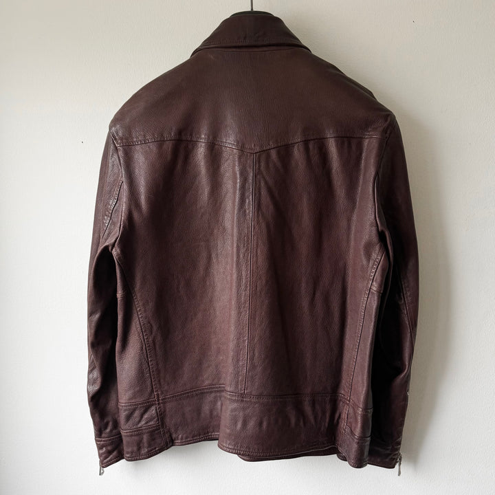 Dolce & Gabbana SS2006 Bordeaux/Brown Glossy Goat Leather Zip-Up Blouson Jacket