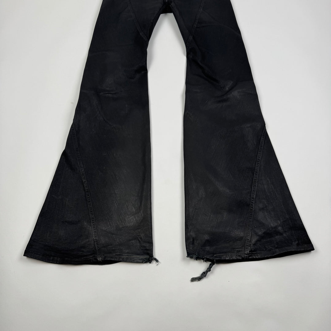 Rick Owens FW2024 Black Bias Bootcut Waxed Denim Pants