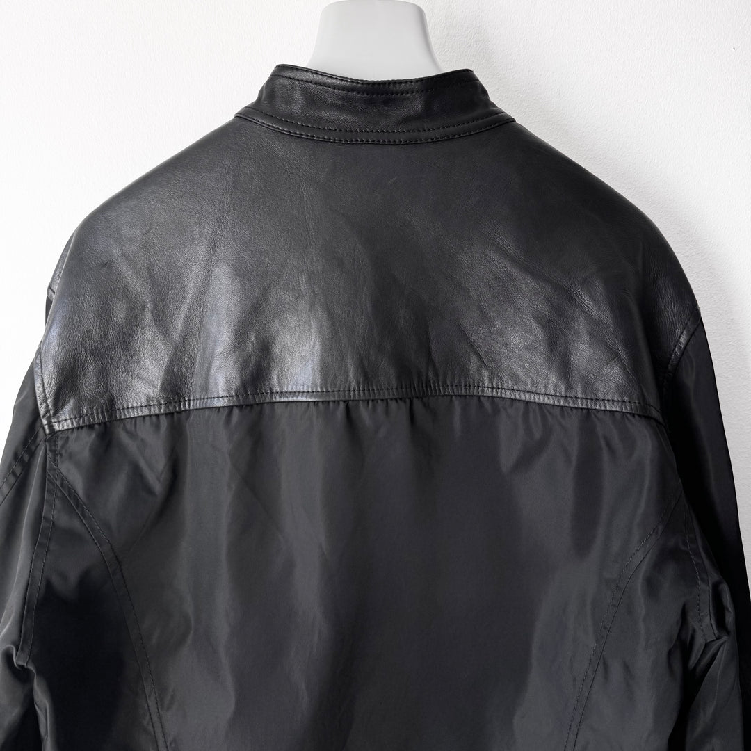 Prada 1990’s Black Hybrid Nylon Leather Cafe Racer Biker Jacket
