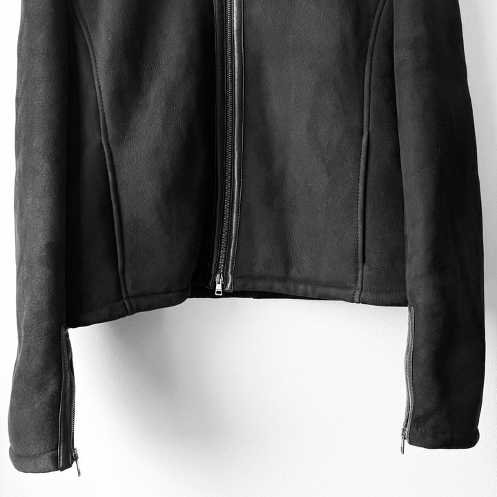 Gucci By Tom Ford FW2000 Black Suede/Leather Shearling High Neck Cropped Biker Jacket