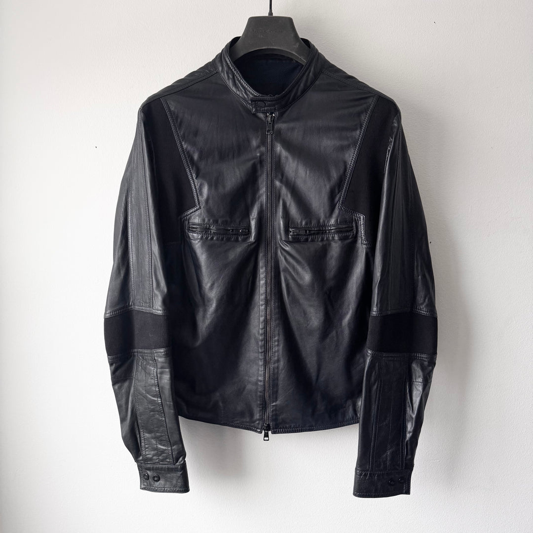 Gucci By Tom Ford SS1999 Navy Hybrid Cafe Racer Leather Jacket