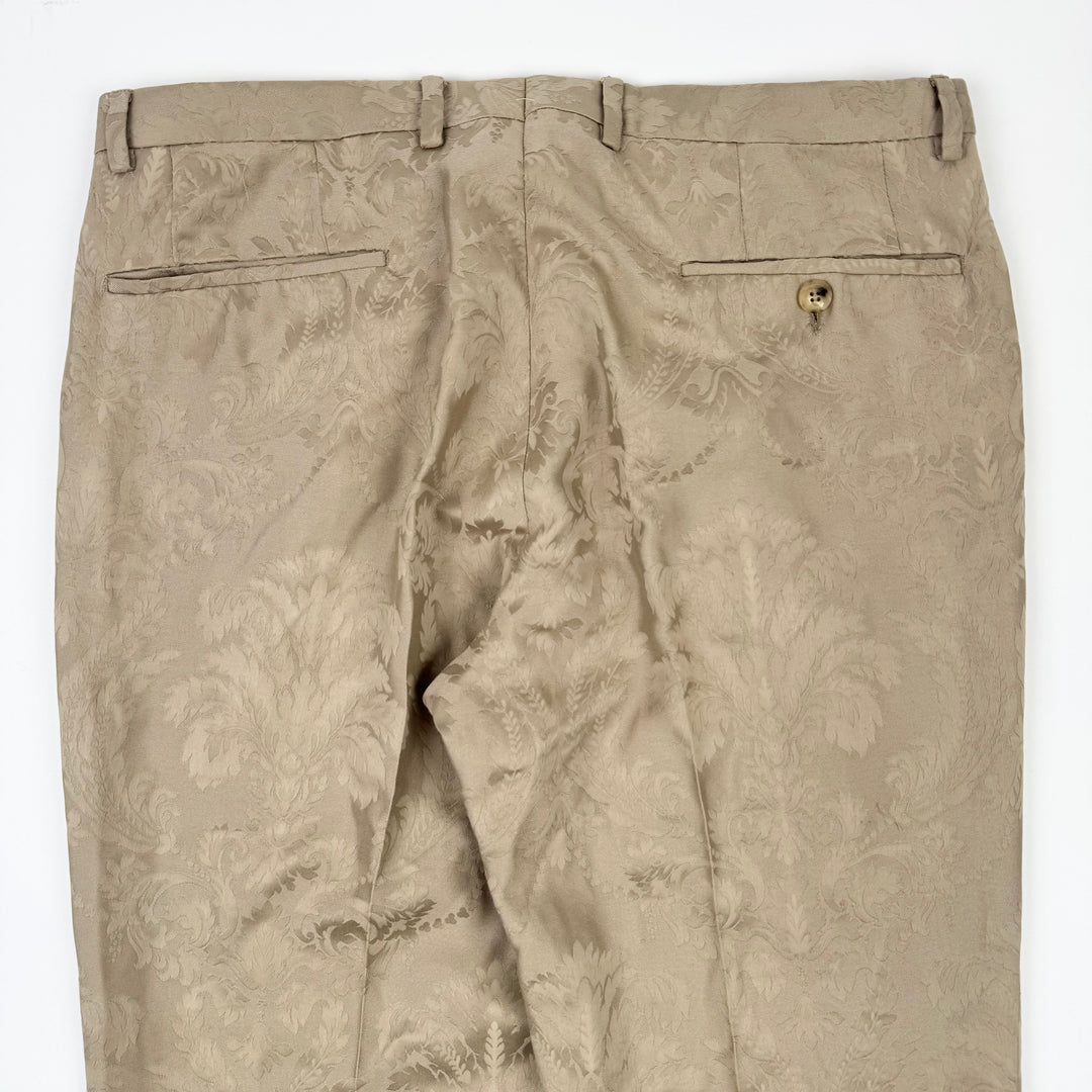 Gucci By Tom Ford SS2000 Champagne Beige Silk Damask Flared Bootcut Pants