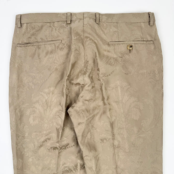 Gucci By Tom Ford SS2000 Champagne Beige Silk Damask Flared Bootcut Pants