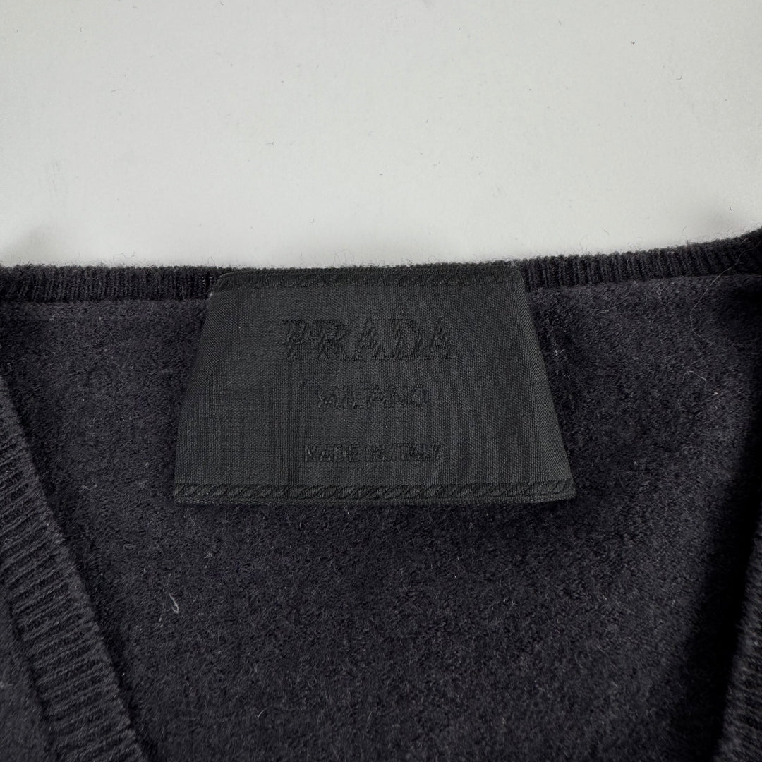Prada 1990's Dark Gray Wool Knit V-Neck Pullover