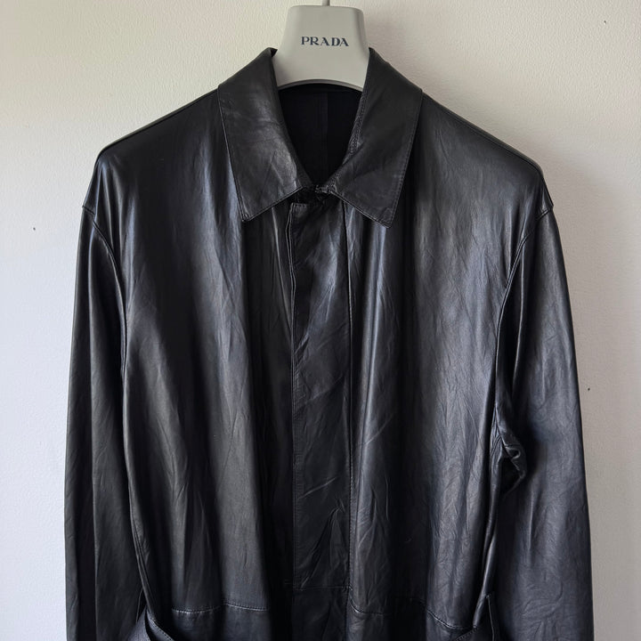 Prada FW2004 Black Lamb Nappa Leather Long Trench Coat