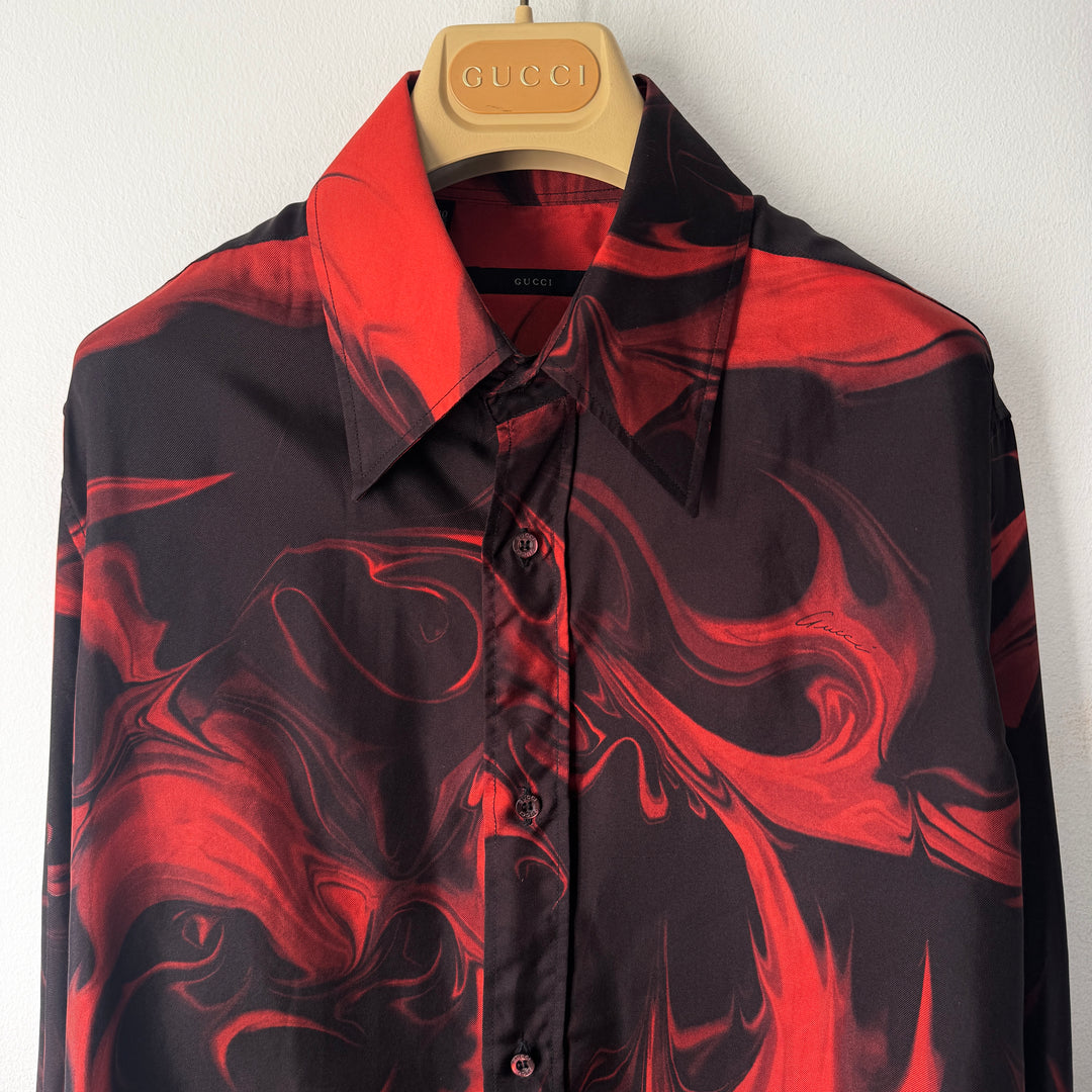 Gucci By Tom Ford SS2001 Red/Black Silk Magma Print Button Up Shirt