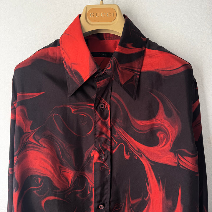 Gucci By Tom Ford SS2001 Red/Black Silk Magma Print Button Up Shirt