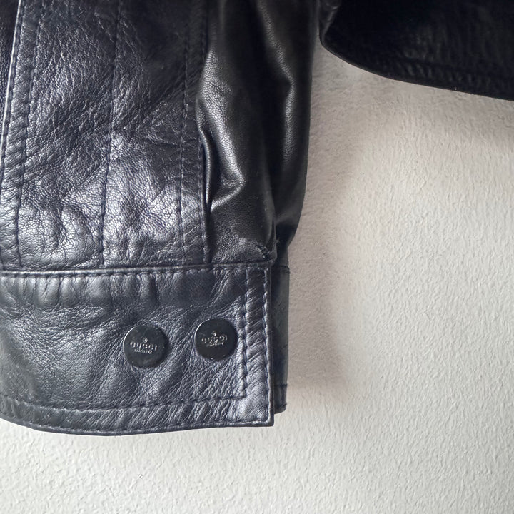 Gucci By Tom Ford SS1999 Navy Hybrid Cafe Racer Leather Jacket