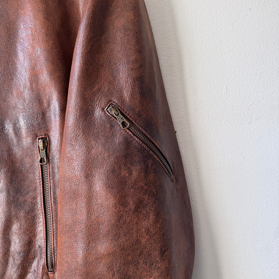 Emporio Armani 1980’s Brown Cracked Leather Perfecto Biker Jacket