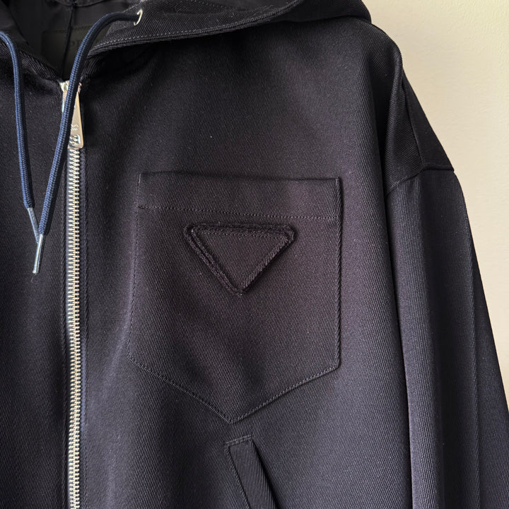 Prada Dark Navy Cropped Wool Hooded Jacket