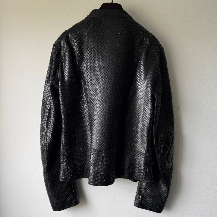 Gucci By Tom Ford 1990’s Black Python Snake Skin Leather Biker Moto Jacket