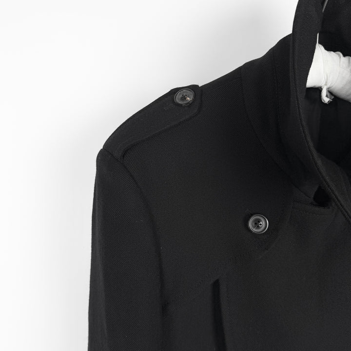 AW2008 Martin Margiela Black Double Breasted Long Military Wool Trench Coat