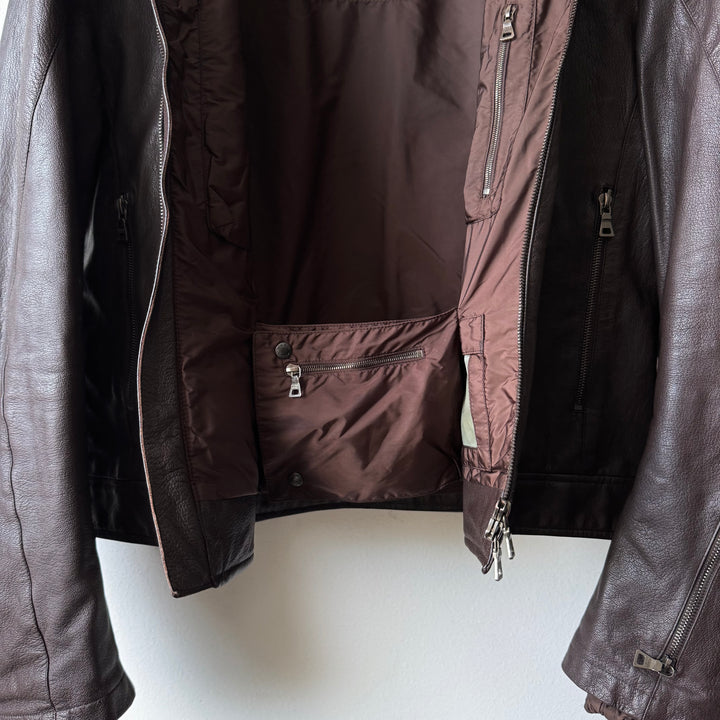Prada Linea Rossa SS2001 Brown Café Racer Leather Jacket