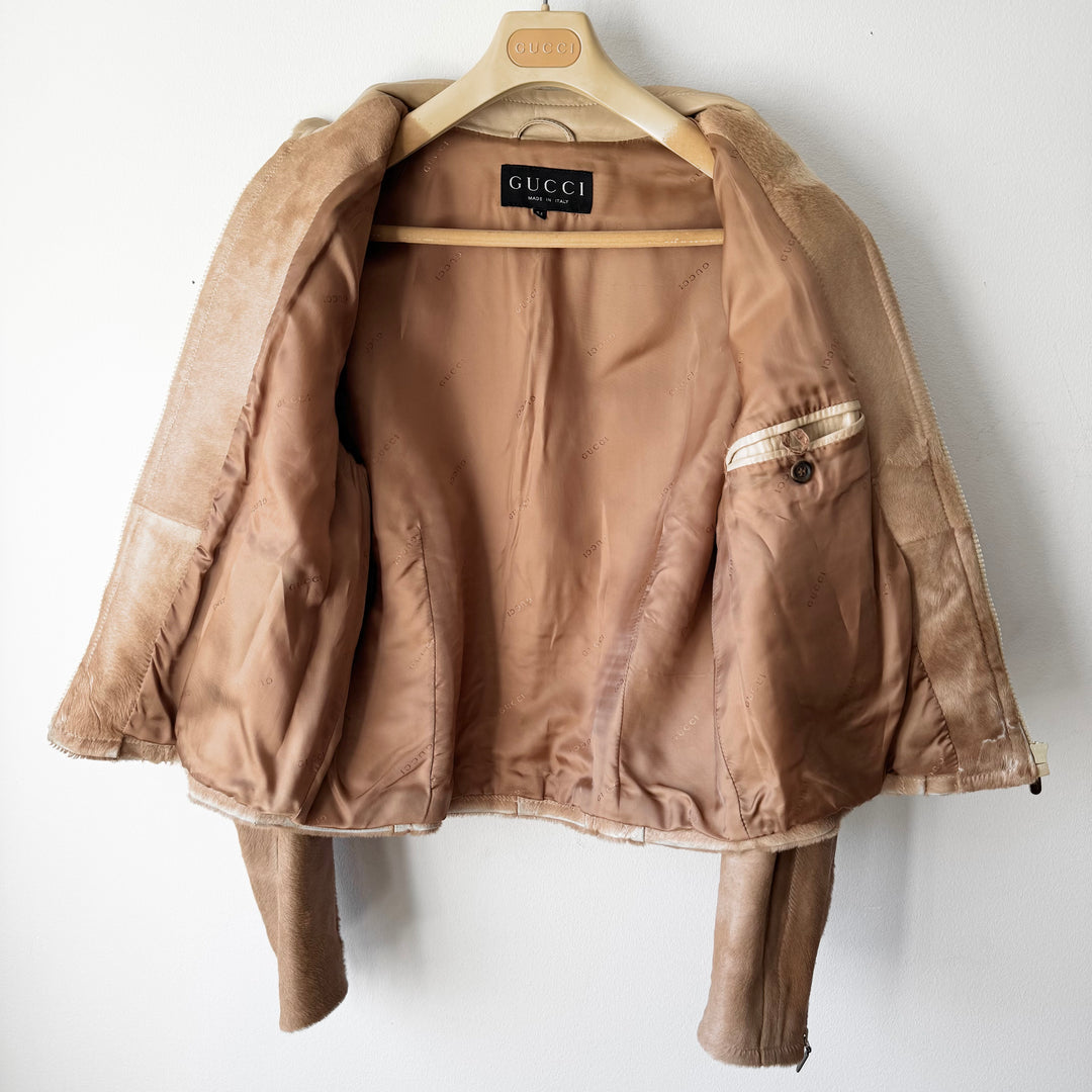 Gucci By Tom Ford FW1996 Camel Pony Hair Calf Leather Moto Jacket