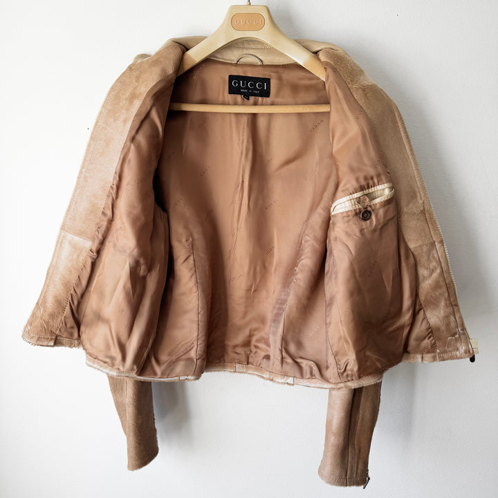 Gucci By Tom Ford FW1996 Camel Pony Hair Calf Leather Moto Jacket