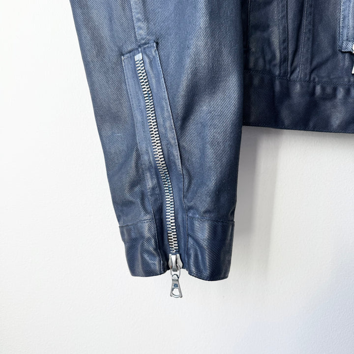 Dries Van Noten AW2014 Black/Navy Waxed Zip-Sleeves Denim Jacket