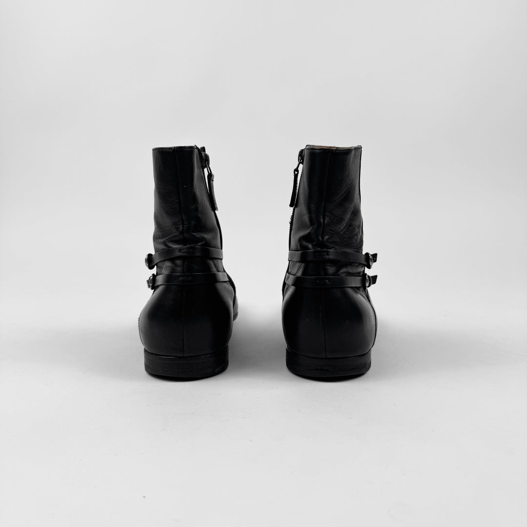 Gucci 2000's Buckled Beatle Ankle Leather Boots
